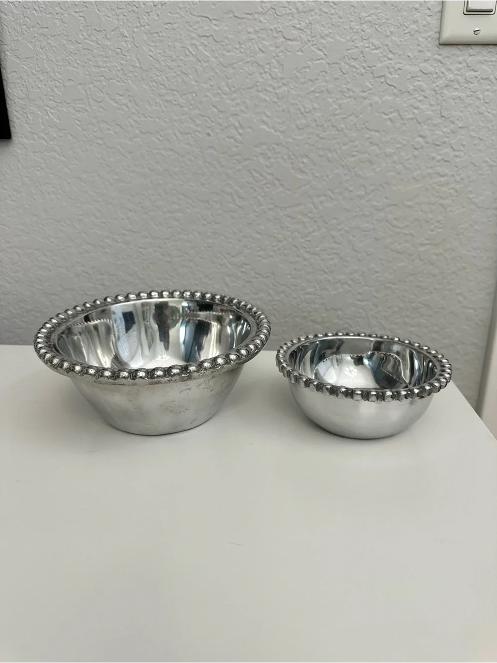 Vintage Holland Boone Polished Pewter Beaded Bowl Set of 2